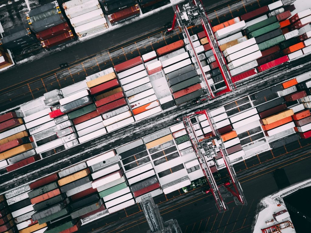 aerial photo of cargo containers