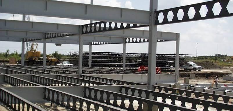 A photo of installed castellated beams
