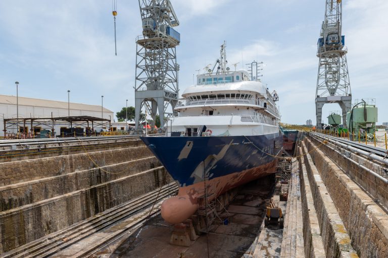 A ship being built with steel