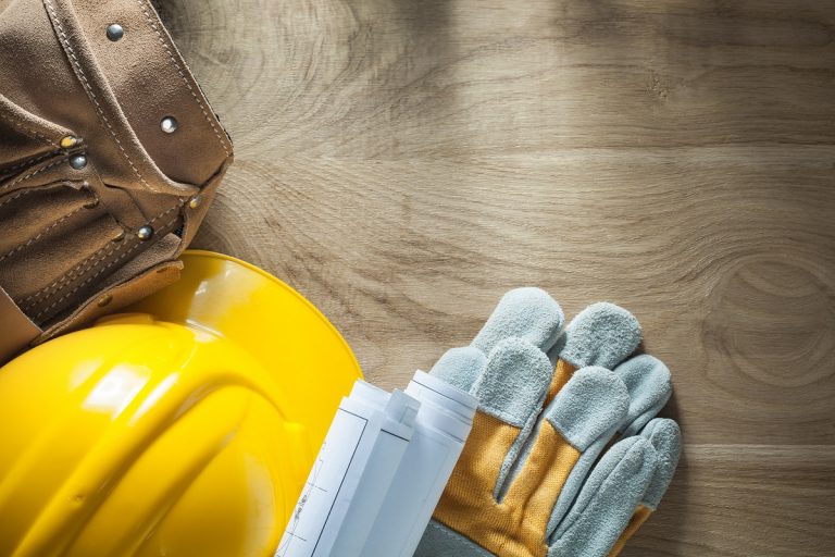 Leather tool belt construction plans safety gloves hard hat