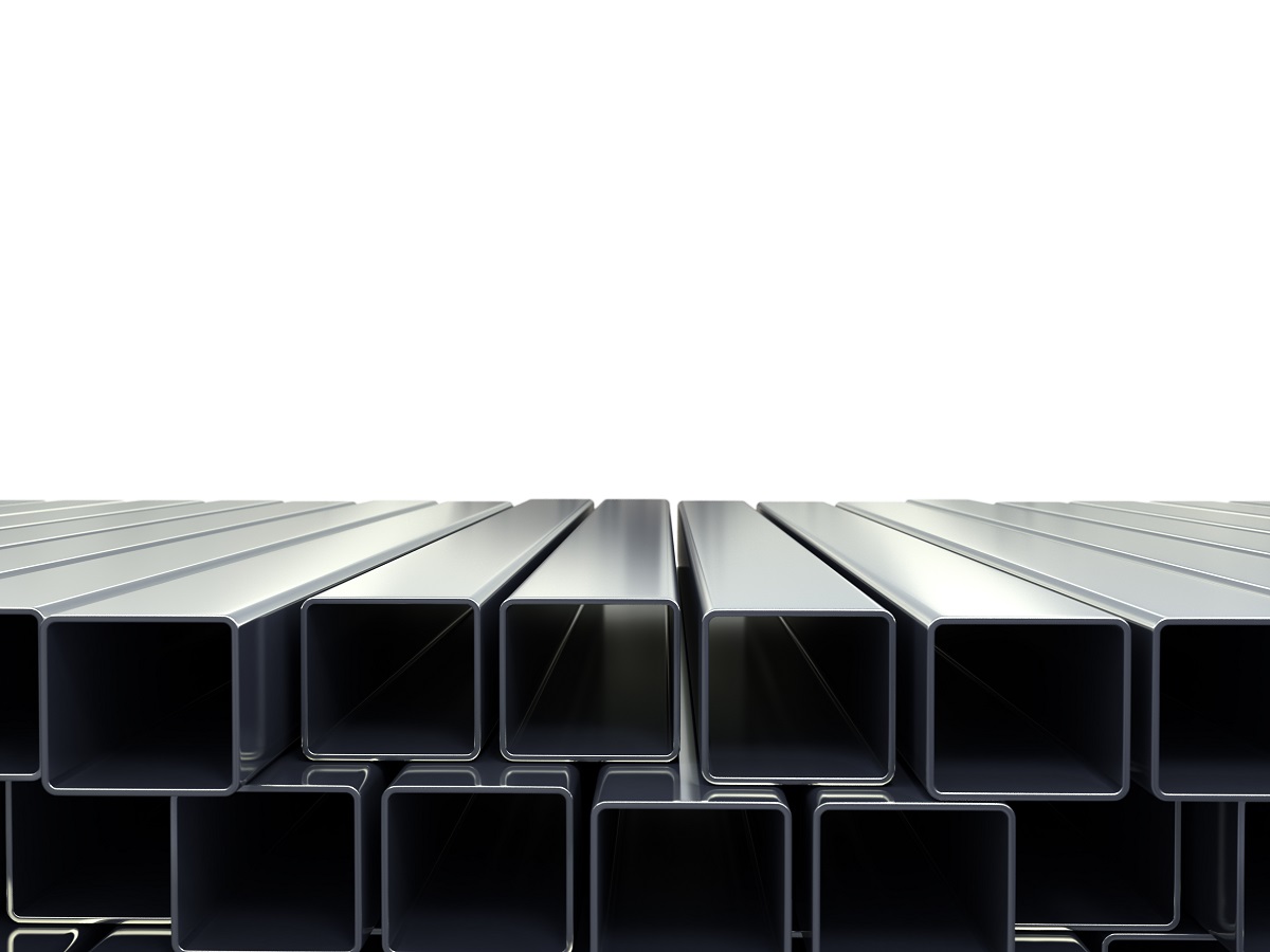 3d illustration of a square metal pipes stacked in a pile isolat