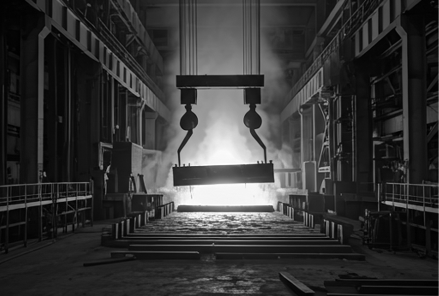 Steel beam being prepared for galvanizing