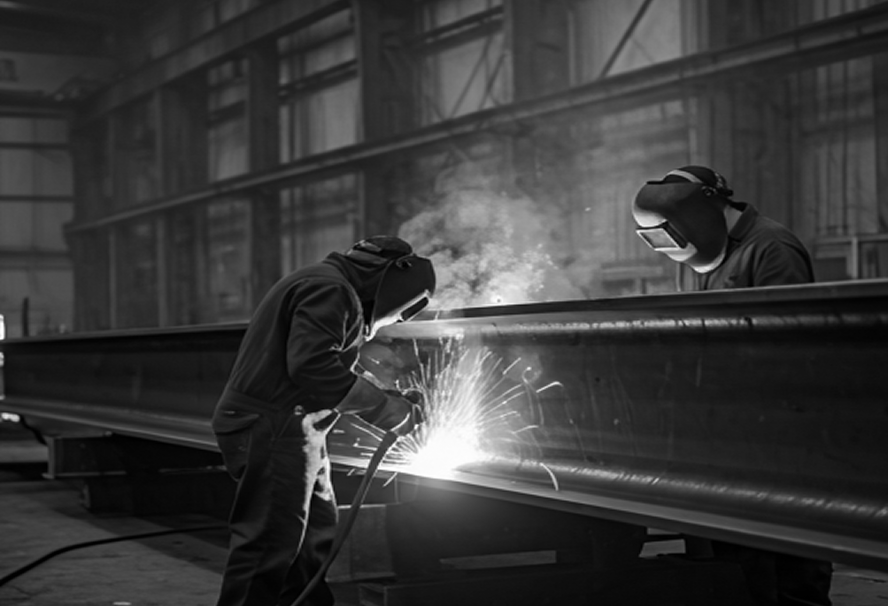 Steel beam being prepared for galvanizing